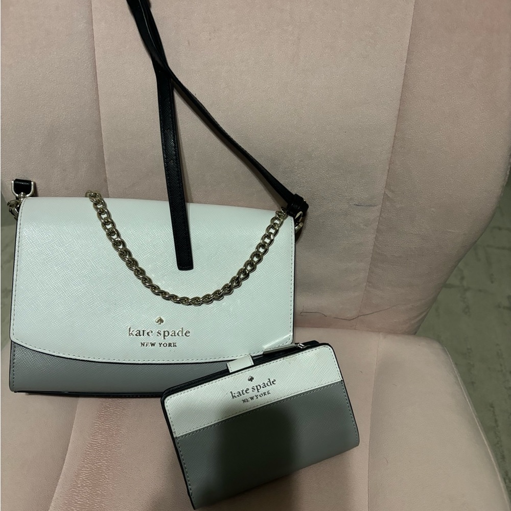 Kate spades New York gray black and white set purse and wallet